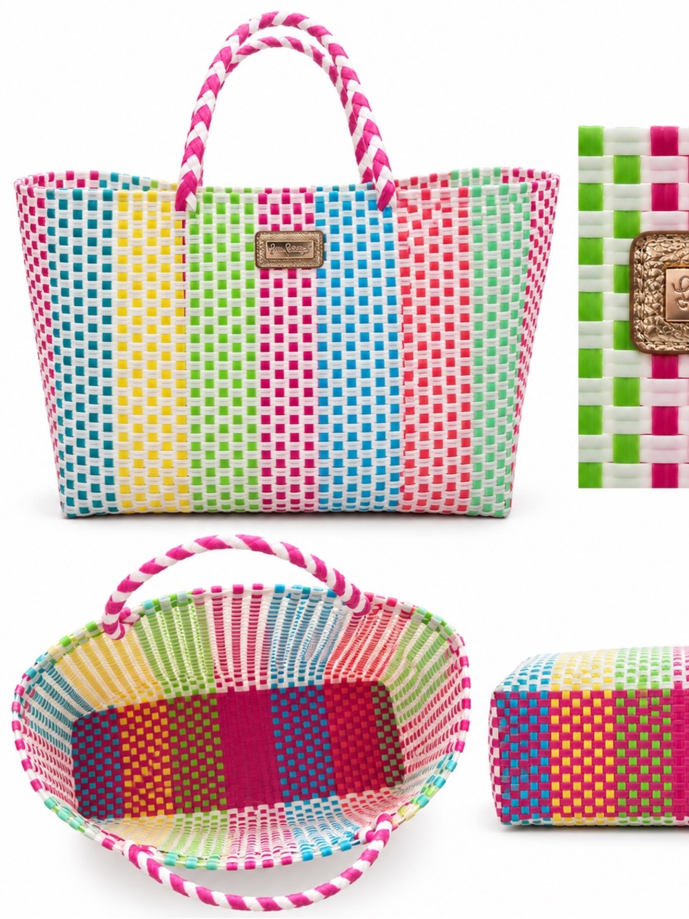 Lilly Pulitzer Multicolor Woven Tote Bag Pink Green Blue Yellow